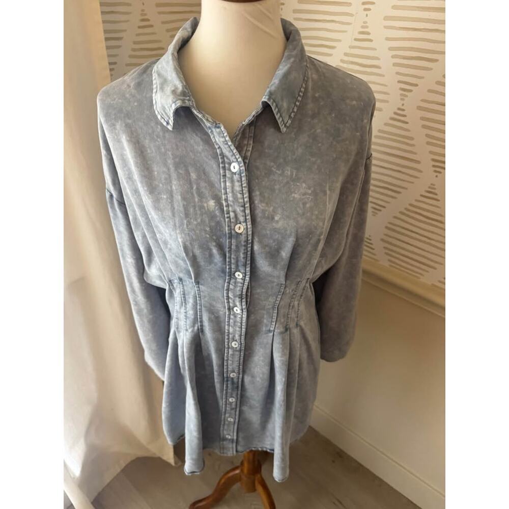 Entro Women’s Medium Faux Acid Wash Denim Button Up Mini Dress - Picture 7 of 7